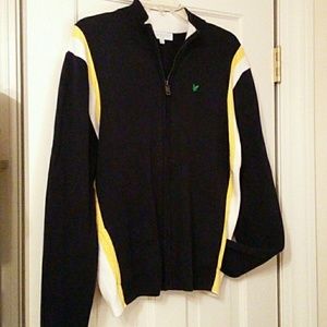 Lyle & Scott Black Zip-Up Cardigan with Yellow & White Accents